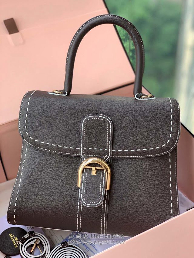 DELVAUX女包 Sellier小牛皮 德爾沃女手提包 DF0028 巧克力橡木灰 中號 Delvaux女單肩斜挎包  fcs1242
